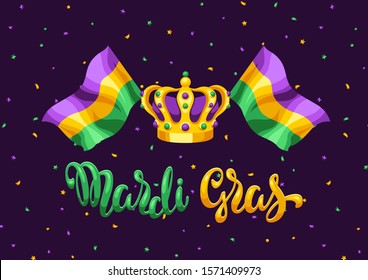 Mardi Gras party greeting or invitation card. Carnival background for traditional holiday or festival.