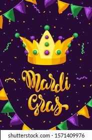 Mardi Gras party greeting or invitation card. Carnival background for traditional holiday or festival.