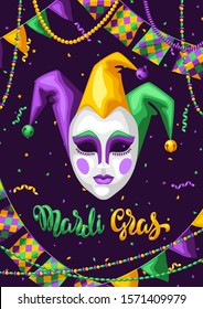 Tarjeta de invitación o de bienvenida del partido Mardi Gras. Antecedentes de carnaval para fiestas o fiestas tradicionales.