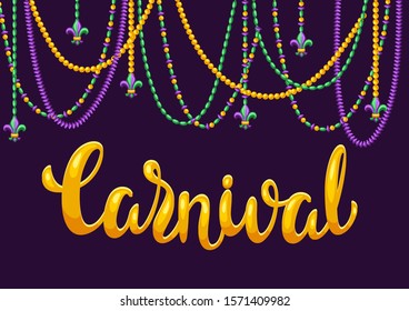 Mardi Gras party greeting or invitation card. Carnival background for traditional holiday or festival.