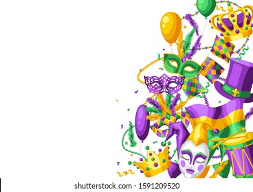 Mardi Gras party greeting or invitation card. Carnival background for traditional holiday or festival.