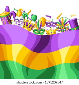 Mardi Gras party greeting or invitation card. Carnival background for traditional holiday or festival.