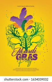 Mardi Gras party greeting or invitation card. Carnival background for traditional holiday