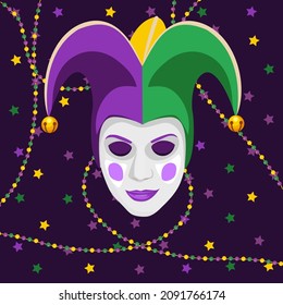 Mardi Gras party greeting or invitation card. Carnival background for traditional holiday or festival.