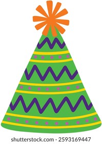 Mardi Gras Party Hat Hand Drawn Vector Illustration