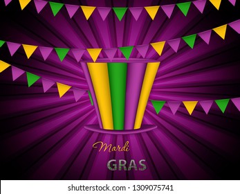 Mardi Gras party hat.Holiday greeting card vector illustration