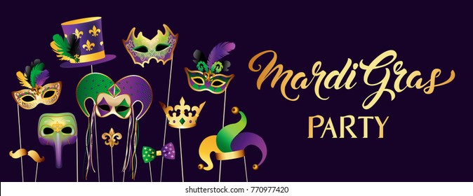 Mardi Gras Party mask, colorful poster, banner template. Vector illustration.