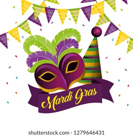 mardi gras with party mask and hat