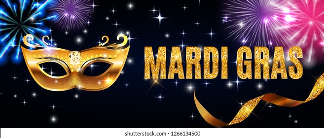 Mardi Gras Party Mask Holiday Poster Background. Vector Illustration EPS10