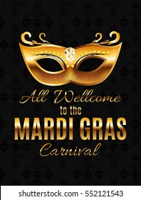 Mardi Gras Party Maske Holiday Poster Hintergrund. Vektorgrafik EPS10