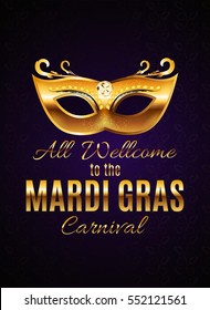 Mardi Gras Party Mask Holiday Poster Background. Vector Illustration EPS10