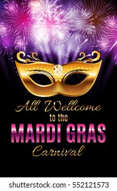 Mardi Gras Party Maske Holiday Poster Hintergrund. Vektorgrafik EPS10