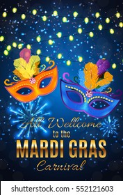 Mardi Gras Party Mask Holiday Poster Background. Vector Illustration EPS10