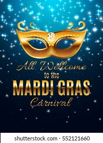 Mardi Gras Party Mask Holiday Poster Background. Vector Illustration EPS10