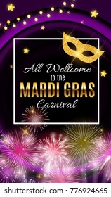 Mardi Gras Party Mask Holiday Poster Background. Vector Illustration EPS10