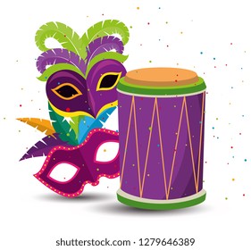 mardi gras with party masks and drum