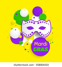 Mardi Gras party poster design. Template of invitation, flyer, poster or greeting card. Carnival mask with beads. Vector illustration.