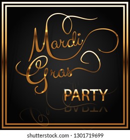 Mardi Gras Party poster. Greeting card with golden light design