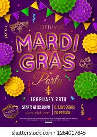 Mardi Gras party poster. Shrove tuesday. Vector illustration