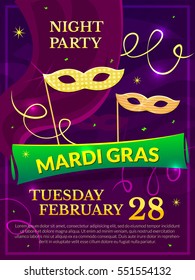 Mardi Gras party poster vector illustration with carnival masks