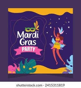 Mardi Gras Party Social Media Post Illustration