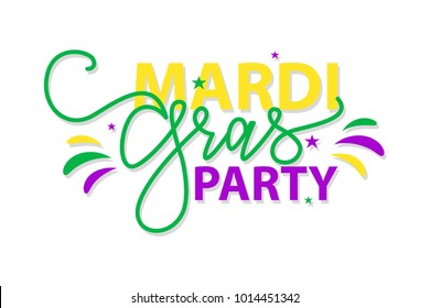  Mardi Gras Party. Vector illustration Handwritten modern brush lettering of Mardi Gras with stars on white background