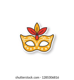 Mardi Gras Patch. Fat Tuesday. Carnival Mask. Masquerade Ball. Color Sticker. Vector Isolated Illustration