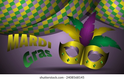 Mardi Gras poster with golden mask