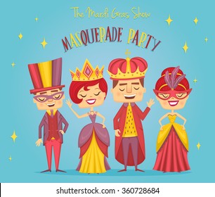 Mardi Gras poster. Masquerade characters. Vector illustration.
