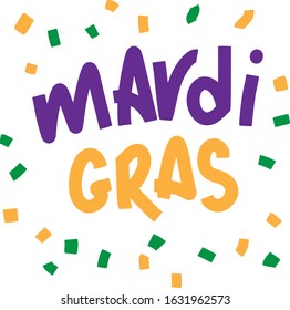 Mardi gras poster. Mardi gras text lettering for greeting card. Vector cartoon illustration