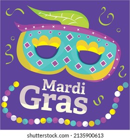 Mardi gras poster venetian mask with feather decoration Vector