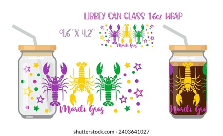 Mardi gras. Printable Full wrap for libby glass can. Vector Illustration