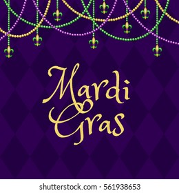 Mardi gras purple background with colorful beads