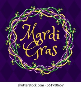 Mardi gras purple background with colorful beads