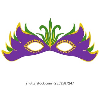 Mardi Gras purple mask, carnival attribute to the festival or holiday theater performance vector illustration