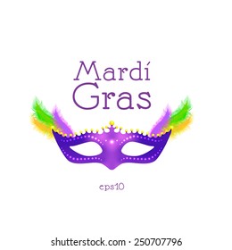 Mardi Gras. Purple mask with feathers.