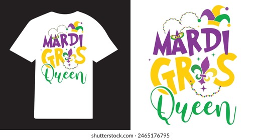 Mardi gras Queen T-Shirt Design Paket | Mardi Gras Design Idee |  Retro Mardi Gras T-Shirt - Fat Tuesday Carnival T-Shirt Design 