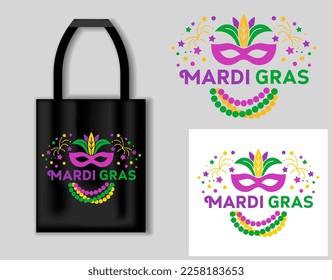 Mardi gras quote. Vector lettering for t shirt, poster, card. Mardi Gras concept with tote bag mockup