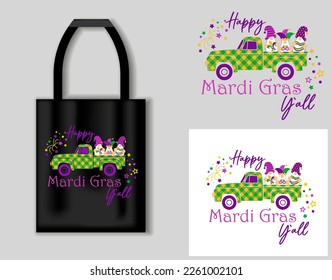 Mardi gras quote. Vector lettering for t shirt, poster, card. Mardi Gras concept with tote bag mockup. Vector Illustration