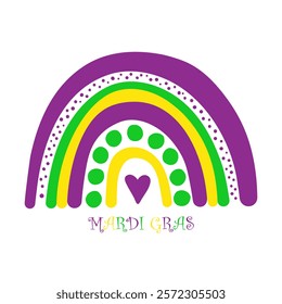 Mardi Gras rainbow bridge isolated on white background. Graphic template for Fat Tuesday holiday celebration. Vector illustration.