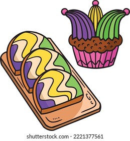 Mardi Gras Rainbow Cupcake Bread Cartoon Clipart