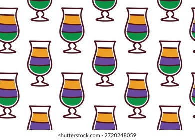 Carnaval. Textura repetitiva de bebidas de carnaval en capas en colores tradicionales para los menús de los restaurantes del martes gordo y el diseño de fondo de vacaciones.