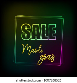 Mardi gras sale vector banner with lettering. Great for banner, voucher, offer, coupon, holiday sale.