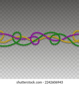 mardi gras seamless border with yellow, green and purple pearls