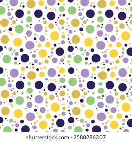 Mardi Gras seamless dot pattern. Vector illustration of Mardi Gras colors.