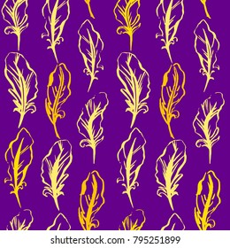 Mardi Gras seamless feather pattern. Hand drawn Fat Tuesday background. Artistic colorful repeatable design. Trendy plume illustration.