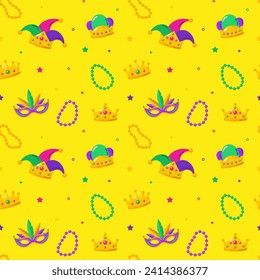 Mardi gras seamless pattern. Carnaval pattern with mask and crown