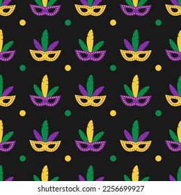 Mardi Gras seamless pattern. Carnival mask vector background.  Easy to edit template for masquerade decorations. 