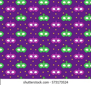 Mardi Gras seamless pattern with carnival mask. Masquerade background, texture, paper. Vector illustration