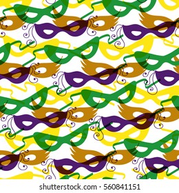 Mardi Gras seamless pattern. Colorful background with carnival mask. Vector illustration